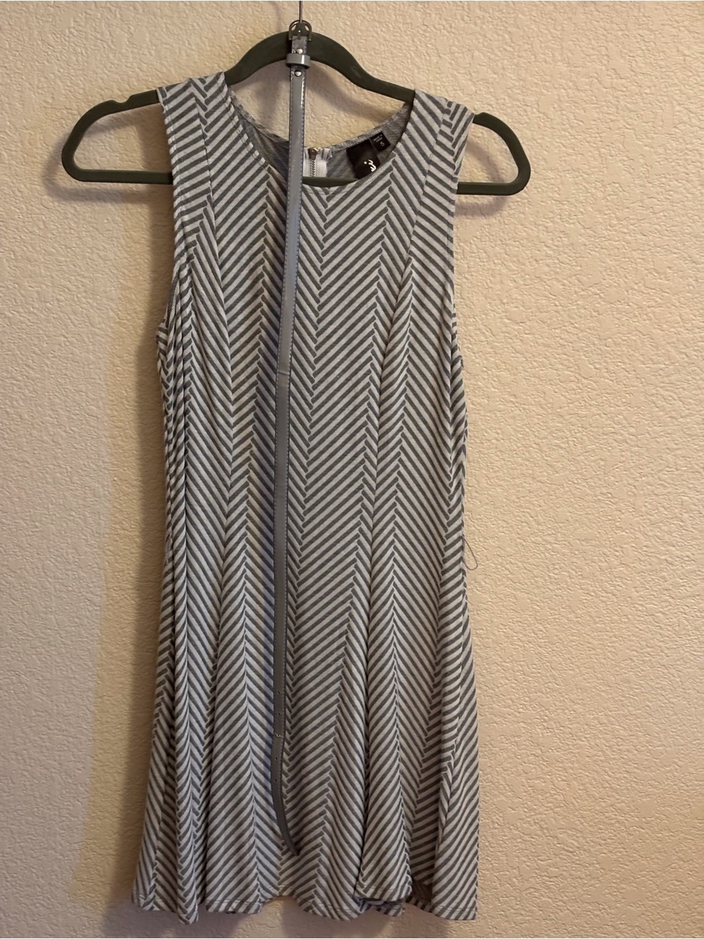 Trixxi Gray Chevron Sleeveless Skater Dress